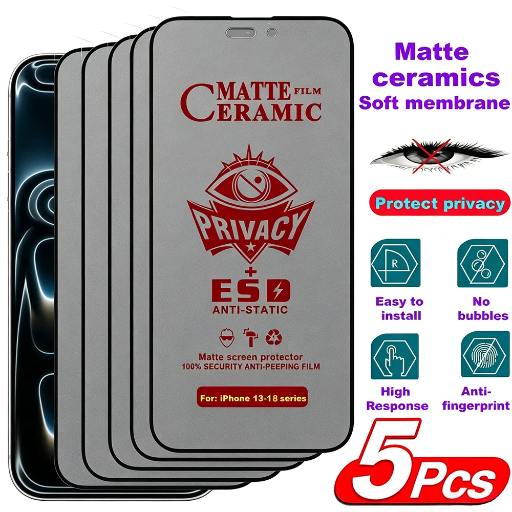 1-5 Stück Matte Keramik-Sichtschutzfolie für iPhone 17 16 18 Pro Max 11 12 13 15 14 Plus X XS XR Anti-Spy Displayschutzfolien