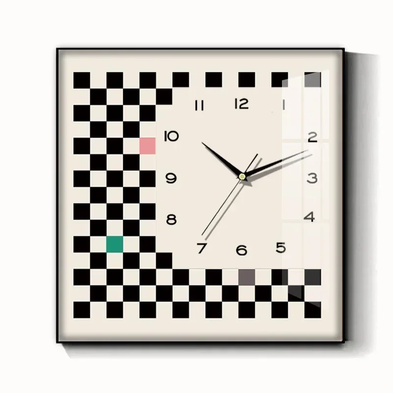 Black and white checkerboard ins square wall clock decorative painting Nordic bedroom bedside modern minimalist clock wall table