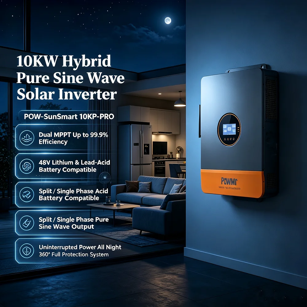 PowMr 10KW Split Phase Solar Inverter48V Built in 500V Dual MPPT Tracker UPS Max 200A Charging Current Up to 6 Units Parallel for Solar Home LiFePO4
