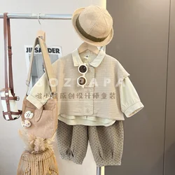 Fashion Toddle Boys Clothes Autumn Spring Vest+Shirt+Loose Pants 3Pcs Korean Version Kids Casual Fashion Handsome Retro Clothes