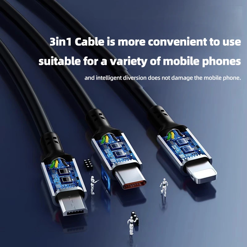 3 in 1 120W 6A Fast Charging USB Type C Cable Micro USB Cable for iPhone14 Charging Cable for Samsung S24 Xiaomi Huawei USB Line