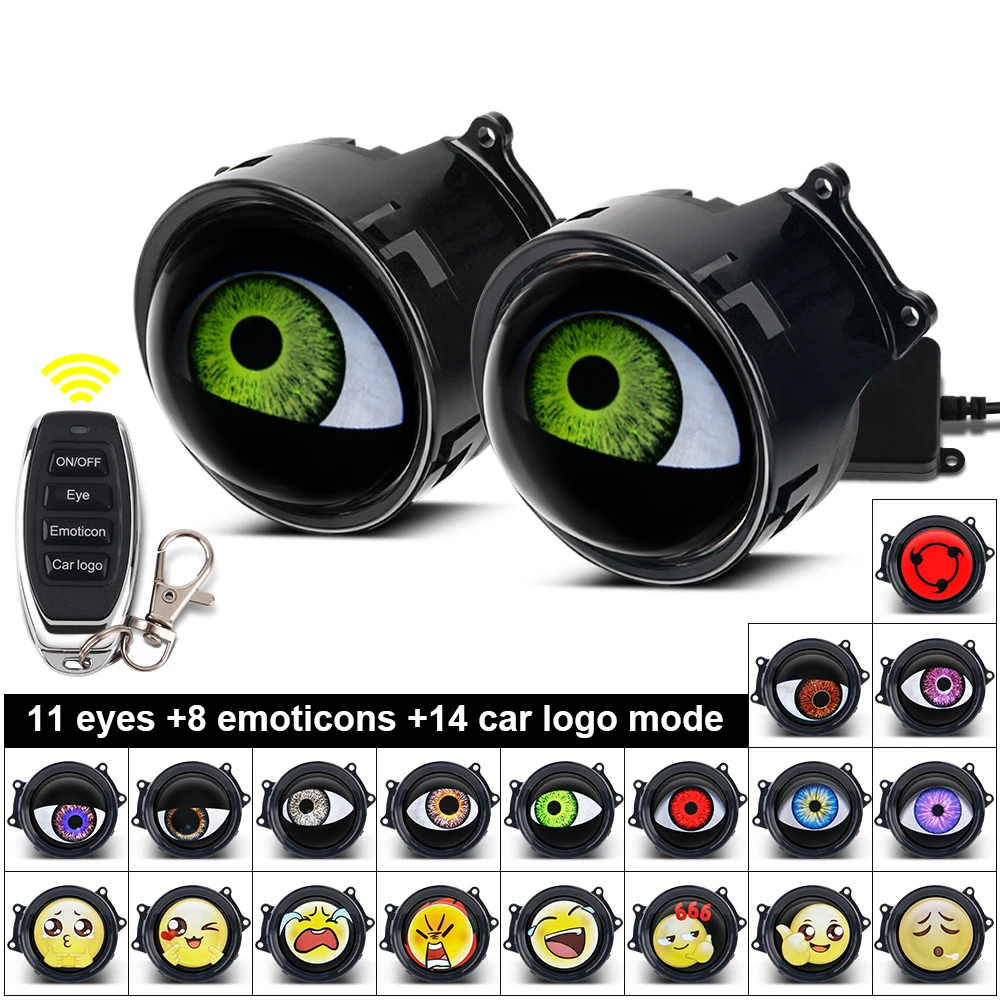 Devils Led Eyes Car Accessories Cool Decoration Dynamic Headlights Remote Control led Lenses Angel eyes Modified Eagle Eye Light