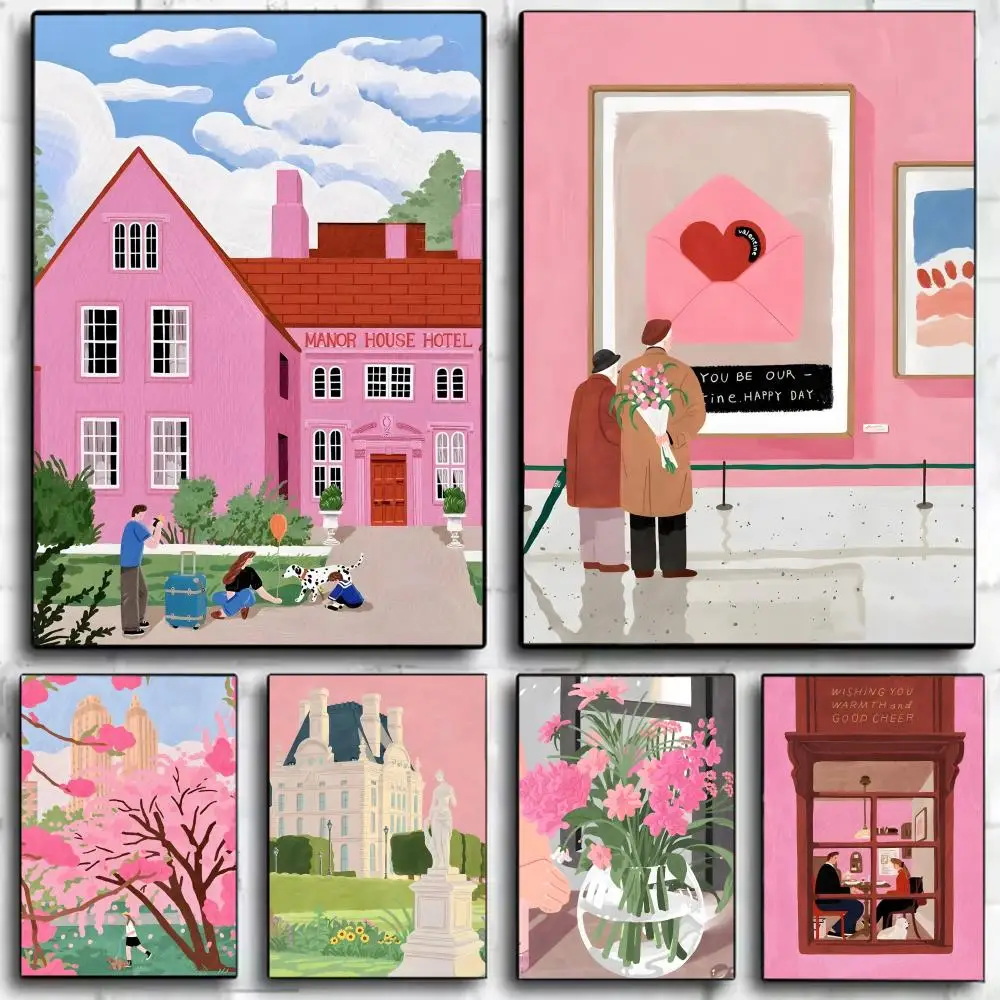 Happy pink bubble illustration Poster Wall Art Print Decorative Mural Home Decor Gift Unframed