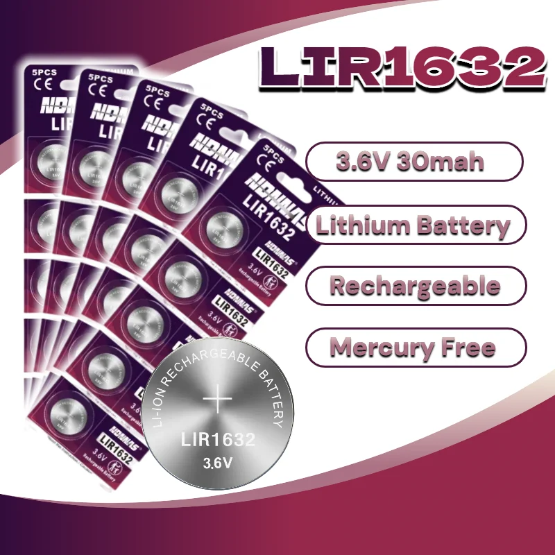 

LIR1632 3.6V 30mAh Rechargeable Button Lithium Battery Cell - Long Life Cycle for Small Electronics & Devices