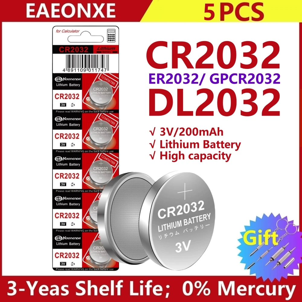 5Pcs Battery CR2032 CR2025 CR1220 CR1225 CR1616 CR1620 CR2430 Cell Coin Lithium Battery For Clock Electronic toys