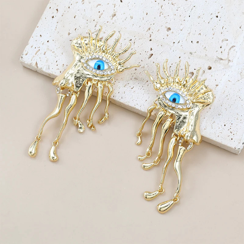 Heavy Statement Evil Eye Post Earrings For Women Long Drop Irregular Metal Dangle Fashion Jewelry Holiday Accessories Gift MQ266