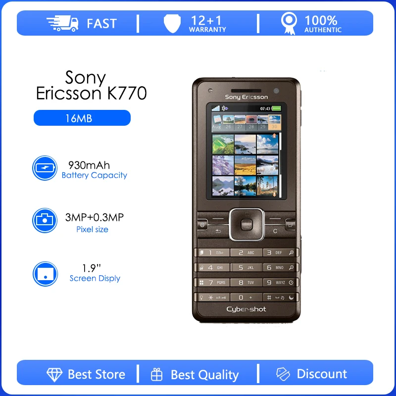 Sony Ericsson K770 Refurbised-Original Unlocked   K770i Phone 3G  3.2 MP Camera FM Free shipping