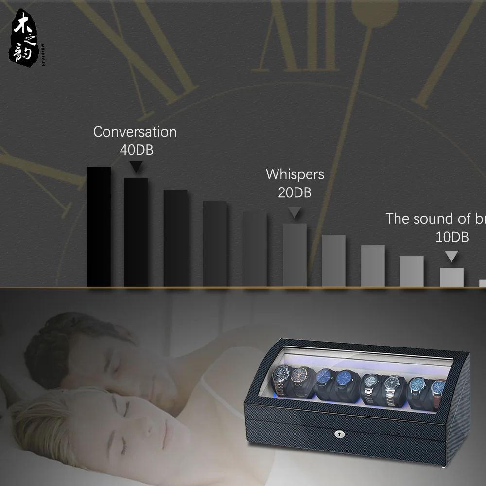 Automatic Watches Winder Box for 8+8 Watches LED Light Wooden Velvet Watch Storage Box for Birthday Gift