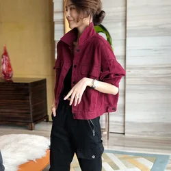 Small Outerwears Short Red Spring Autumn Female Jeans Coat Crop Black Women's Denim Jackets Deals Low Price Luxury Vintage Cost