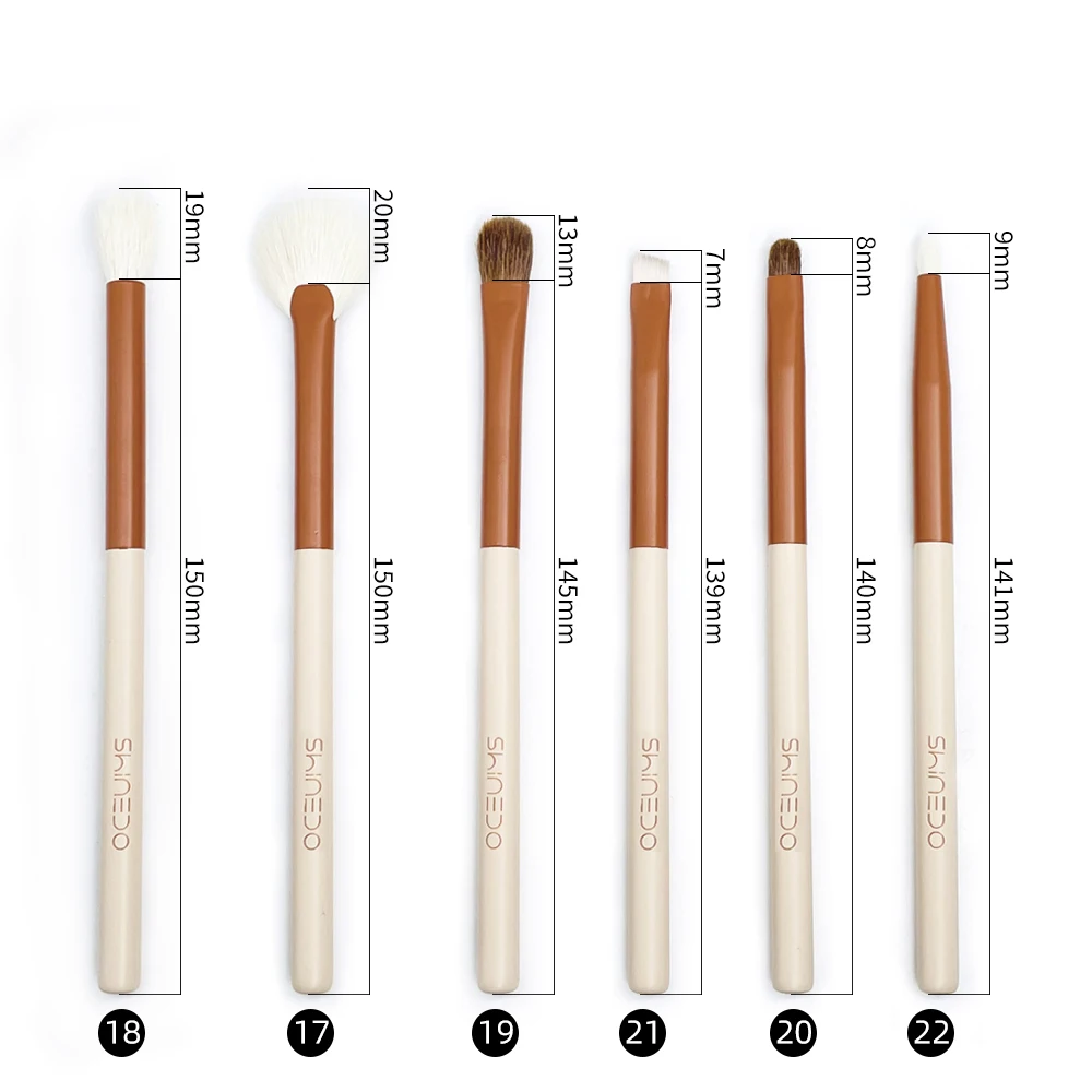 Shinedo 6 Pcs Goat Weasel Hair Eye Makeup Brush Set Wood Handle For Eyeshadow Eyebrow Crease Blending Fan Shader Kit