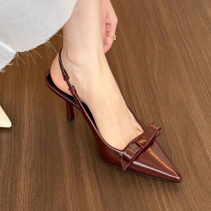 Summer Women's Dress Shoes Butterfly Slip on Pointed Toe Office Sandals Buckle Slingbacks Mid Heels Pumps Sandalias Mujer2025