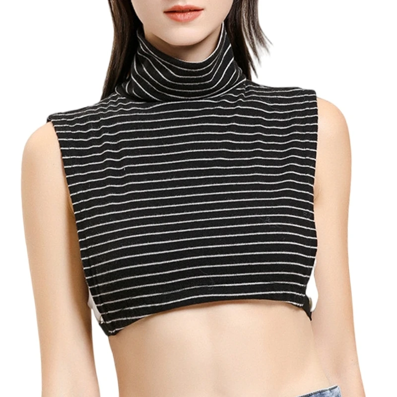 HX6F High Neck Detachable Collar with Striped Pattern Decorative Collar Insert Half Shirt Stand Collar for Office Women Wear