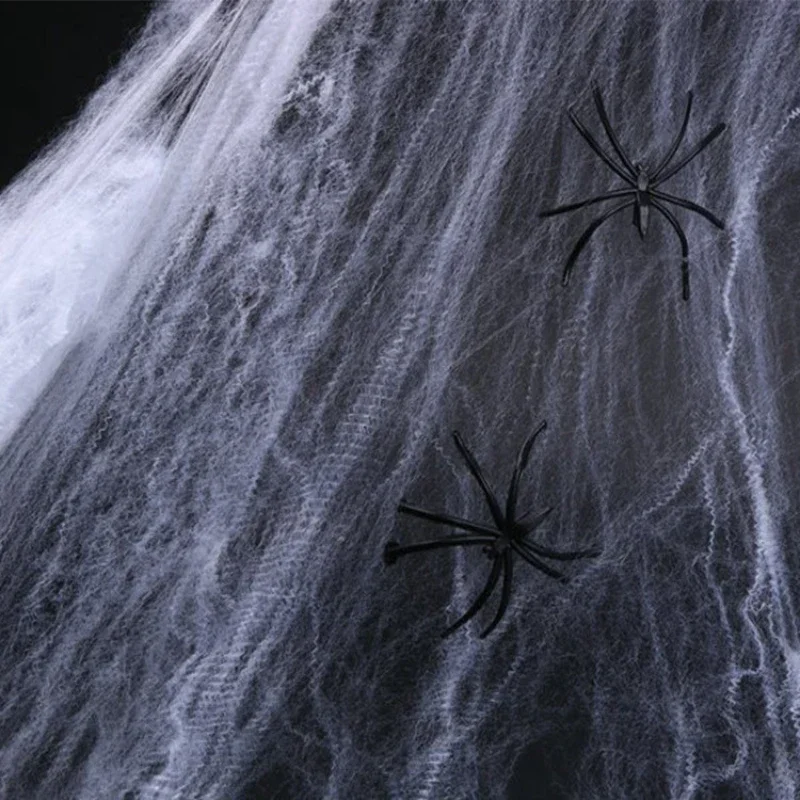 1pc Halloween Decor Artificial Spider Web Super Stretch Cobwebs with Fake Spiders Scary Party Scene  Props Horror House Decor