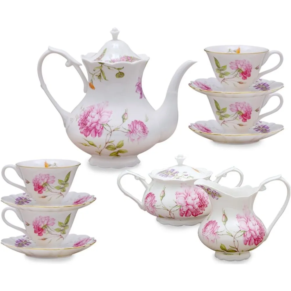 

Tea Cup Set 11-piece Porcelain Tea Set Dahlia Ceremony Teaware Kitchen Dining Bar Home Garden