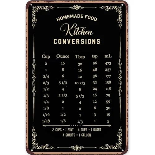 Rustic Tin Sign Decor Baking Signs Wall Decor Kitchen Conversion Chart Baking