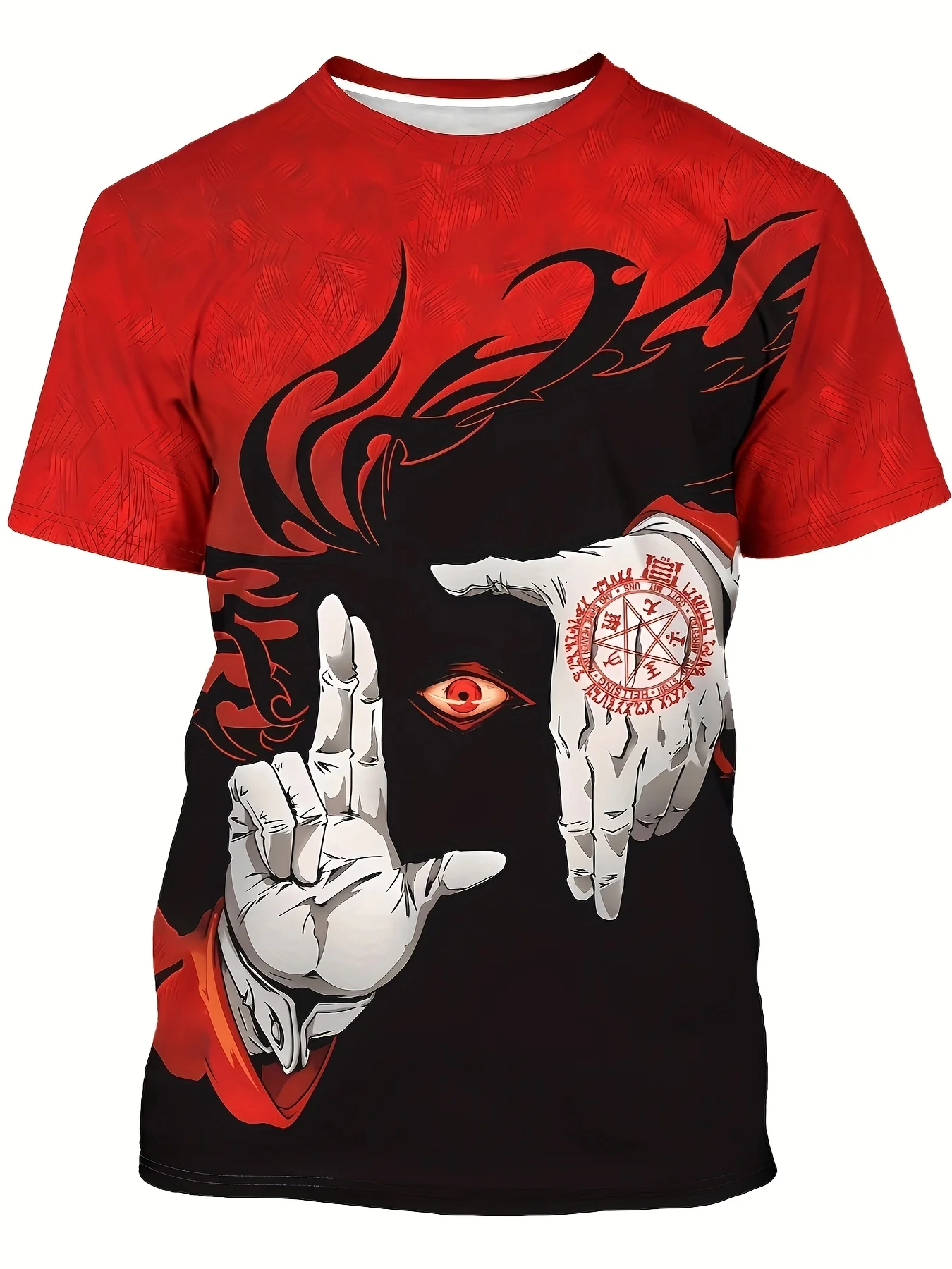 

3D printed anime-style red eye pattern casual sporty round-neck T-shirt Polyester Material Fun Printing Short-sleeved T-shirt