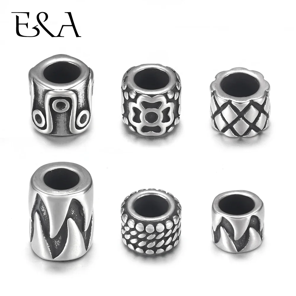 Stainless Steel Drum Bead Charms 5mm Large Hole for Leather Jewelry Bracelet Making Metal Beads DIY Supplies Parts