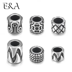 Stainless Steel Drum Bead Charms 5mm Large Hole for Leather Jewelry Bracelet Making Metal Beads DIY Supplies Parts