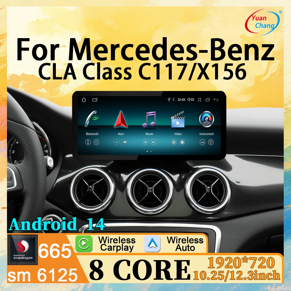 

YuanChang Wireless Carplay Android Auto 10.25/12.3" Car Video For Mercedes-Benz CLA Class C117/X156