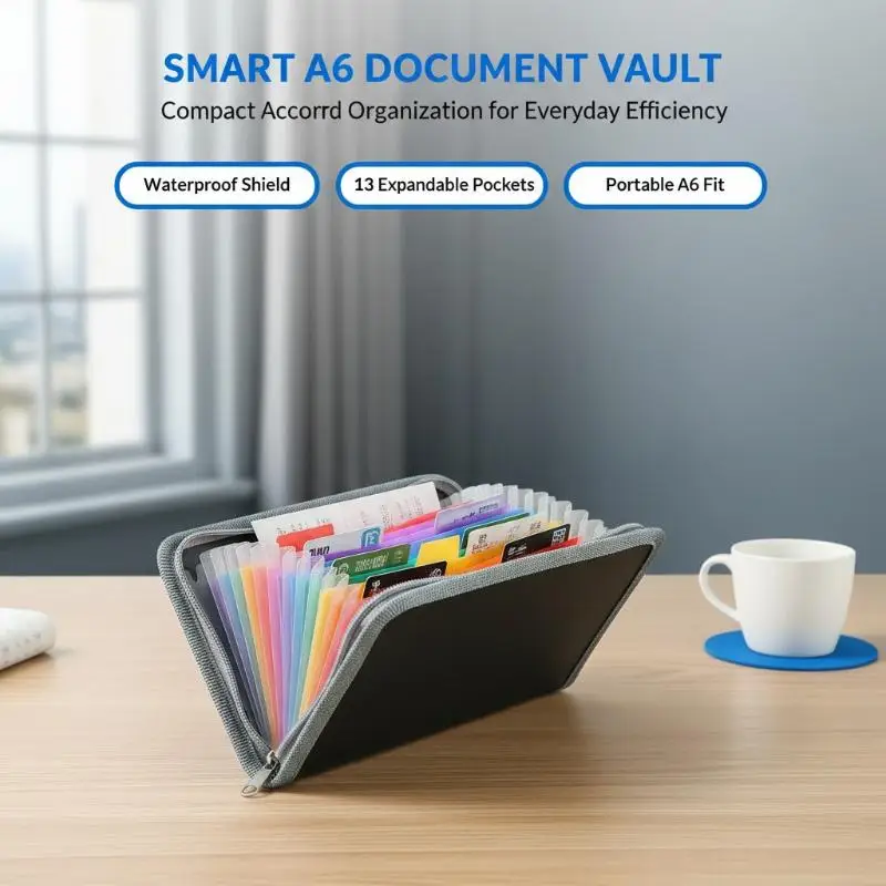 13 Compartment A6 Zipper Document Organizer Colorful Expanding File Folder for Office Small Document Sorting