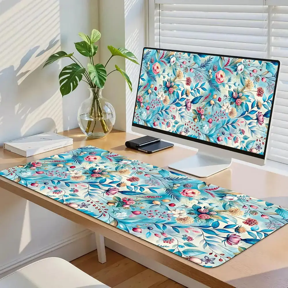 

Синий коврик для мыши с цветочным узором, резиновый противоскользящий коврик для компьютера, ноутбука, настольные коврики, толстая клавиатура, аксессуары для ПК, дизайн с замком по краям