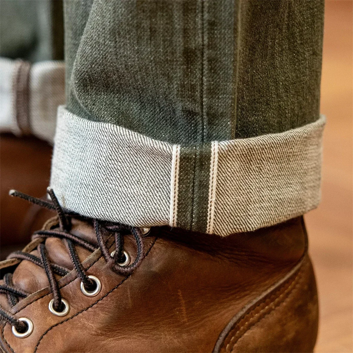 Vaqueros de corte recto regular para hombre Red Tornado en pantalones vaqueros con orejeras de estilo resistente verde