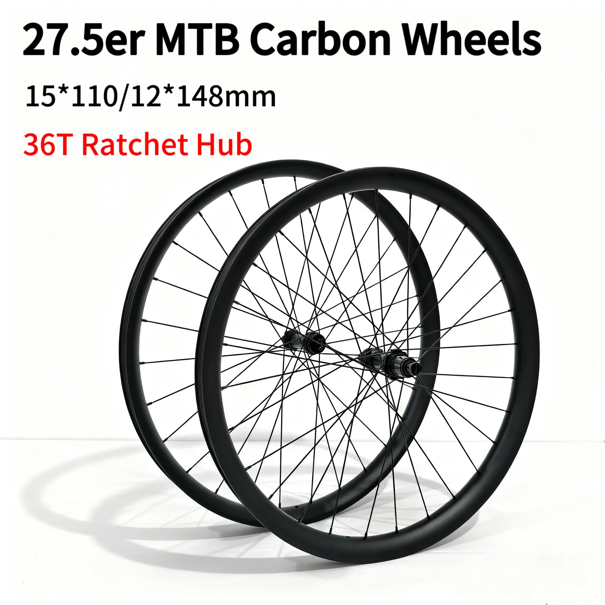 Premium Carbon 27.5 MTB Wheelset Ratchet Straight Pull Hub Asymmetric Rim Technology 40mm Width Tubeless Ready