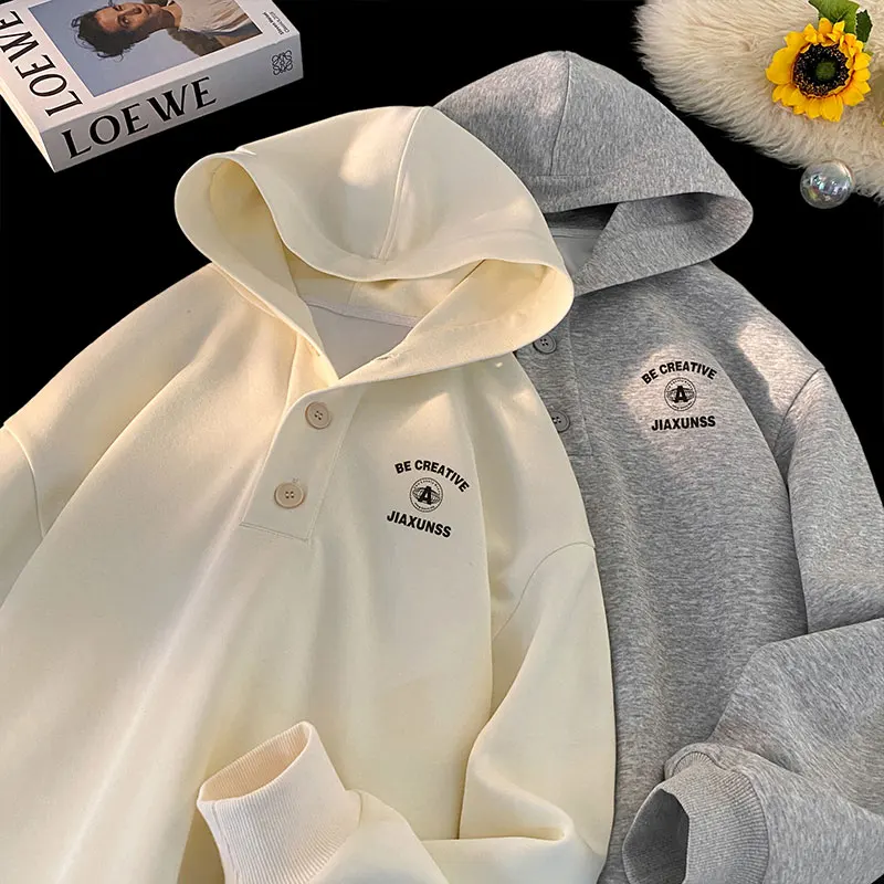 Korean Wind Classic Loose Print Hooded Sweatshirt Casual Sports Pullover Hoodie Oversized Men Women Hooded