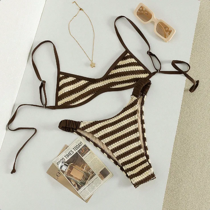 2026 New Popular Striped Bikini, Sexy Vintage Style Temperature Adjustable Swimsuit for Women Hot Spring Beach Vacation