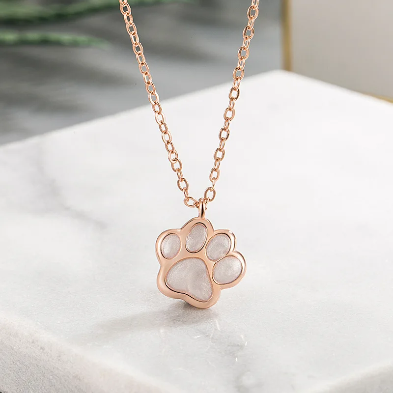 CIAXY Silver Color Lovely Animal Paw Footprint Necklace Pendant Rose Gold Color Dog Cat Necklaces for Women Fashion Jewelry