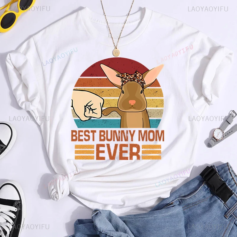 The best Bunny Mom Kawaii Printed Women's T-shirt 90s Harajuku Korean style top Summer everyday short sleeved clothing