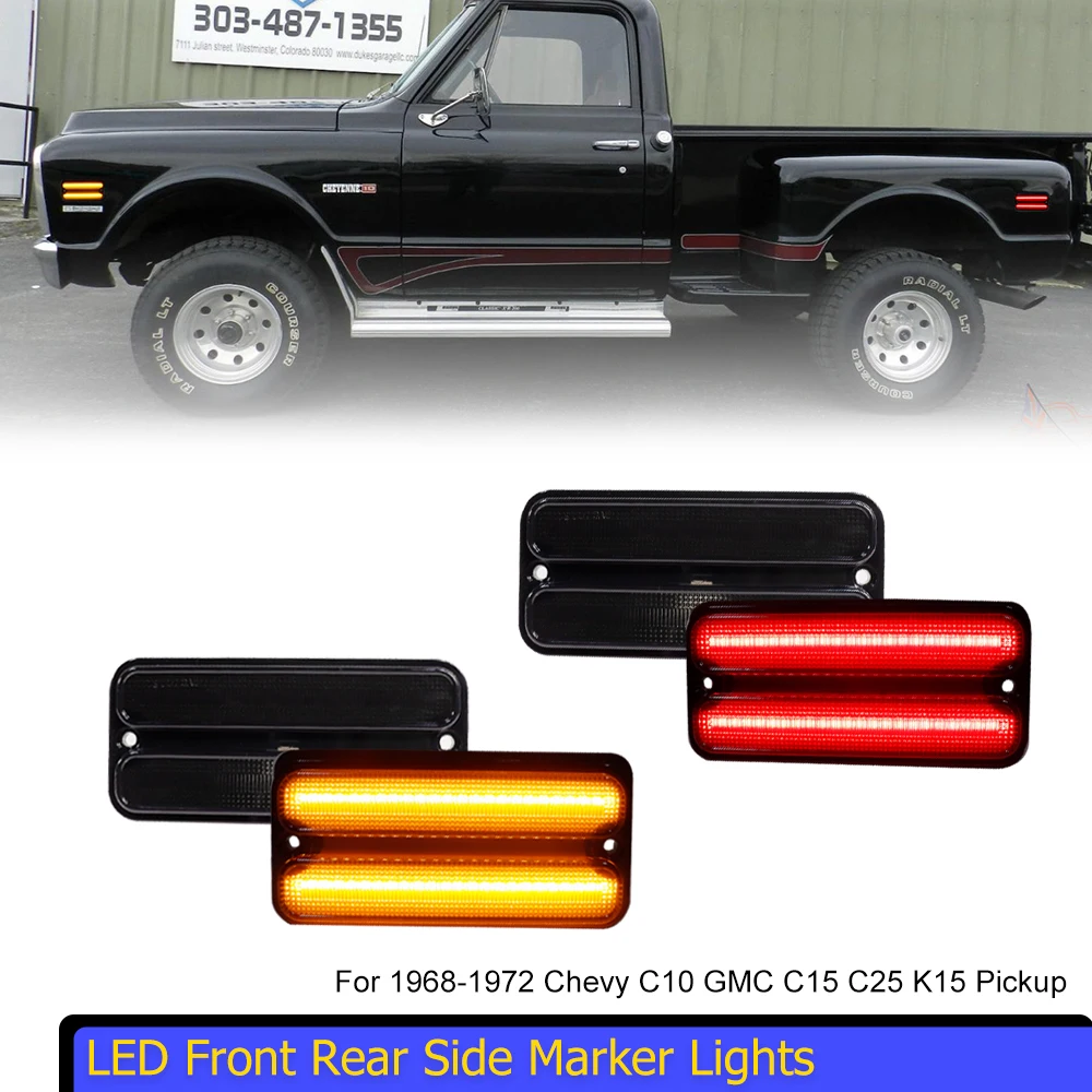 

LED Front Rear Side Marker Lights For 1968-1972 Chevy C10 GMC C15 C25 K15 Pickup