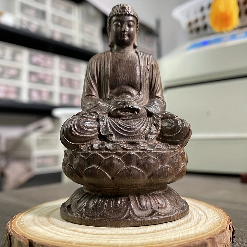 Meditating Buddha Statue Hand-Carved Wooden Ornament Zen-Inspired, Chinese Style Suitable for Halloween Decorations, Centerpiece Decoration, Party Decoration, Study Room, Housewarming Gift, Indoor Decoration, Creative Desktop Ornament
