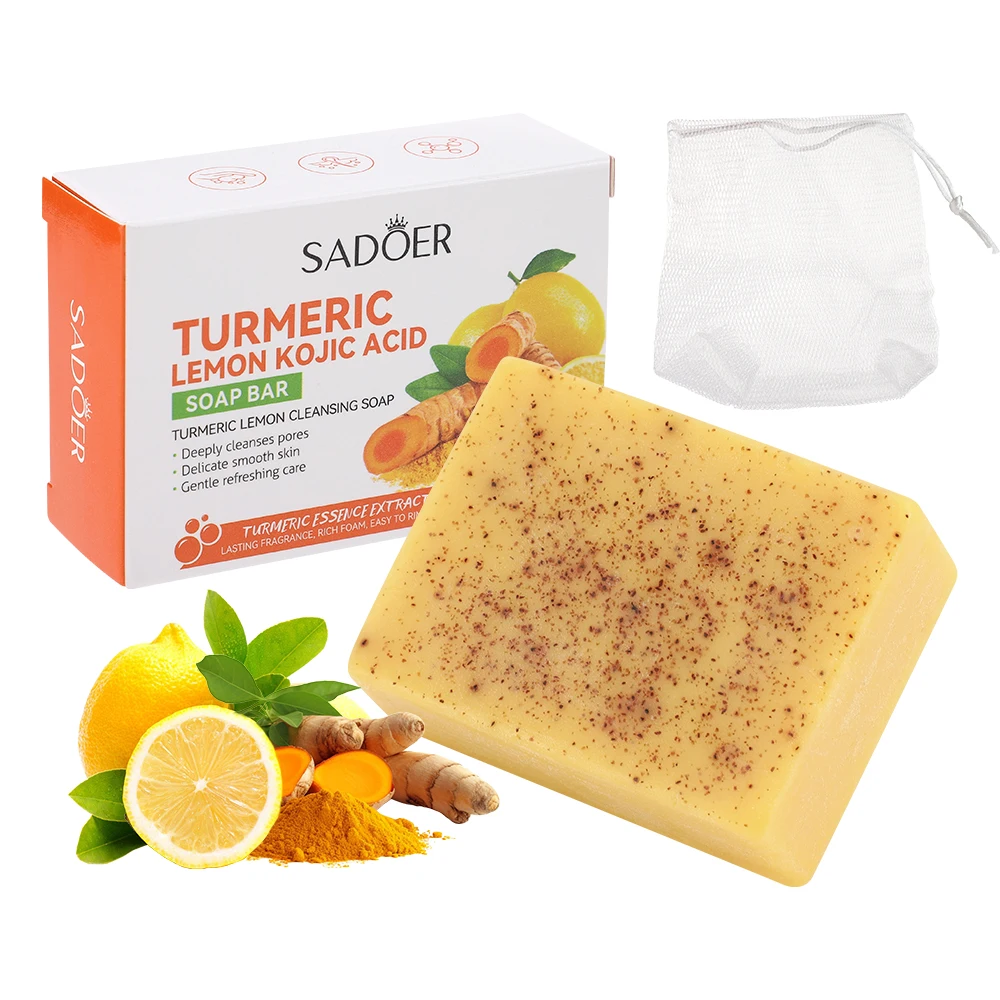 Hand Made Turmeric Soap Body Cleaning Dark Spot Acne Removal Body Cleansers Brightening Lemon Essential Oil Soap Skin Care