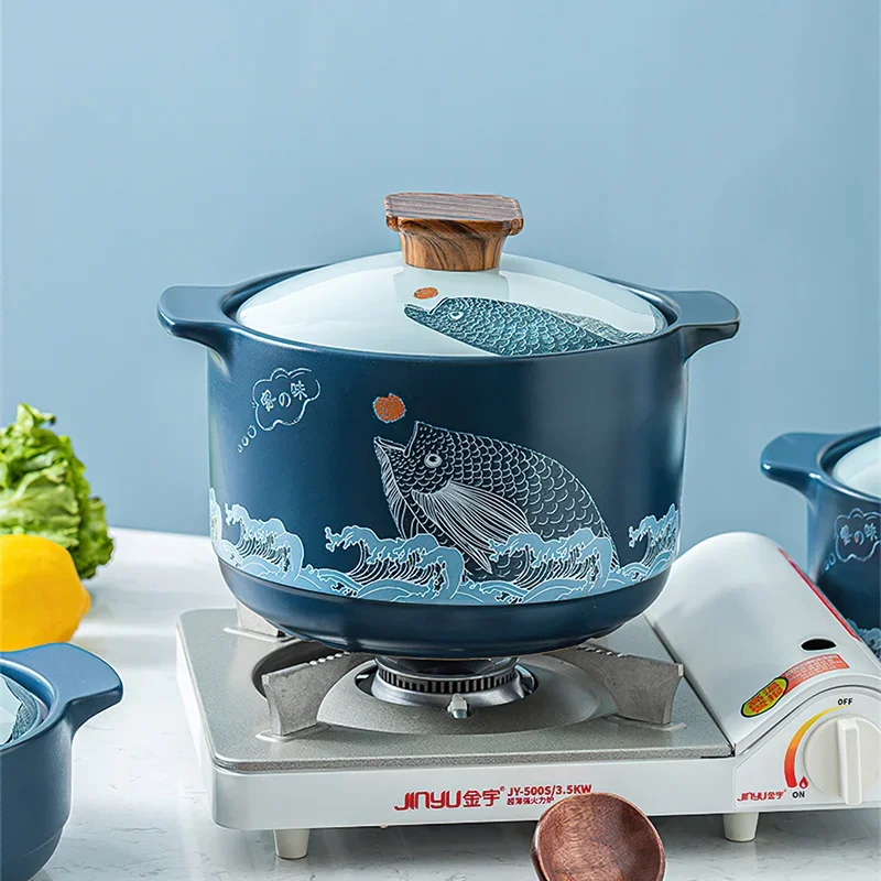 Ceramic Casserole Creative Fish Pattern Soup Pot Big Saucepan 2-5L Cooking Pot Cooking Utensils Kitchen Pan Korean Cookware