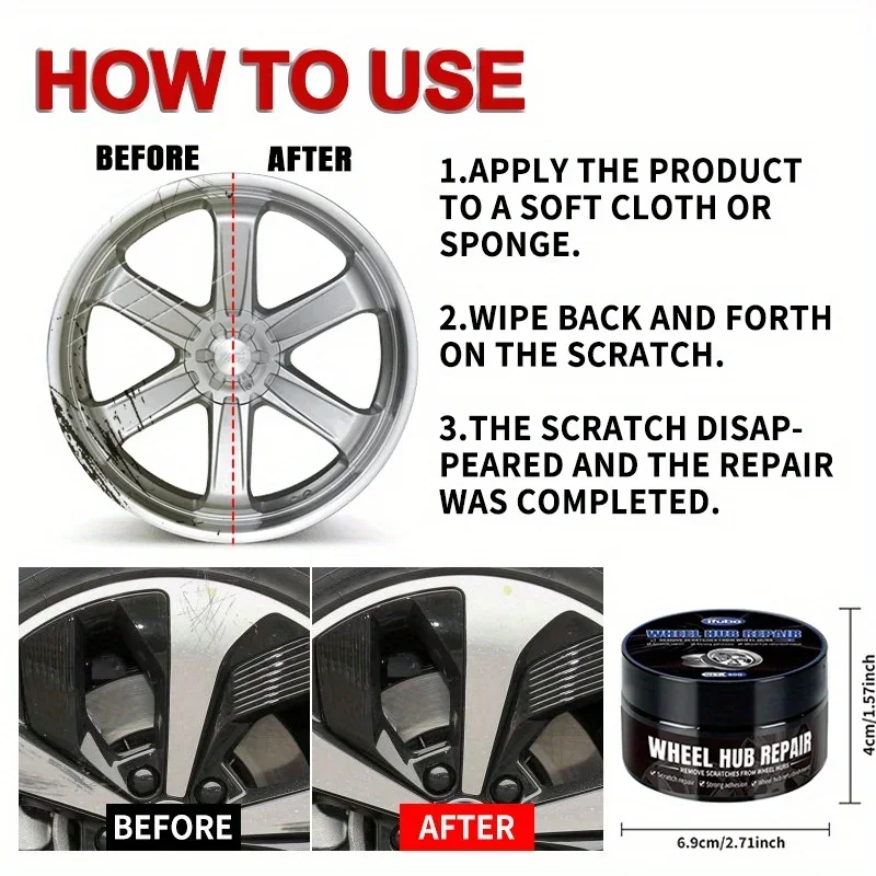 NEW Wheel hub Scratch Repair wax - Automobile tire detail repair and deep conditioning, no residue image 2
