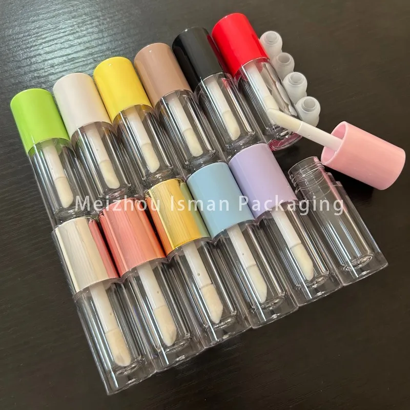 

50Pcs refillable 6ml round rose gold purple brown blue green lip gloss containers tube with big brush wand empty lipgloss bottle