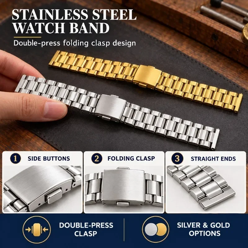 12mm 14mm 16mm 18mm 20mm 22mm Stainless Steel Watch Band Strap Replacement DIY Watch Accessories for Men Women Wristwatch Repair
