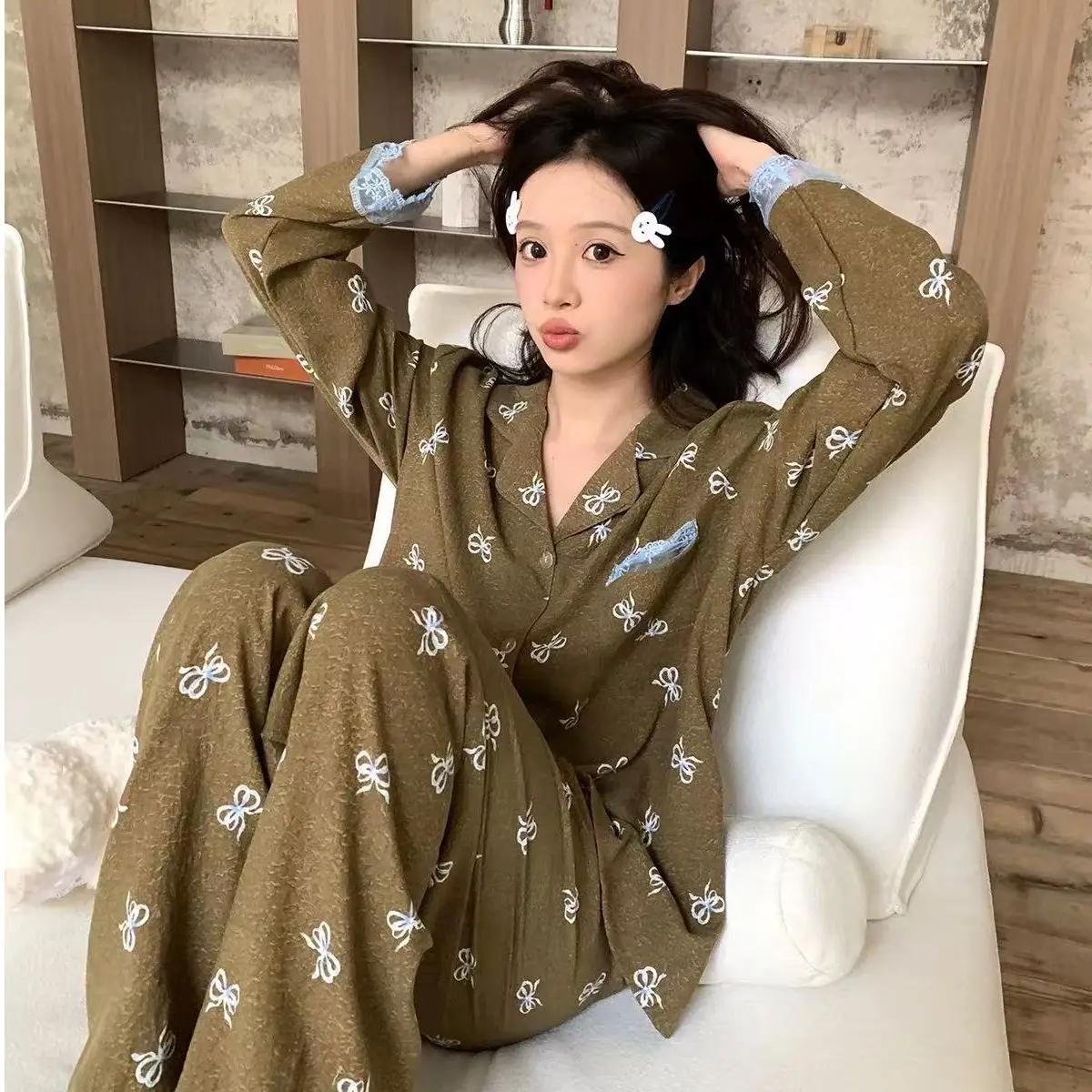 

Женский пижамный комплект Chiikawa, пижамный комплект домашней одежды, домашняя одежда, пижамы с длинными рукавами, женская одежда для сна, женское нижнее белье для сна