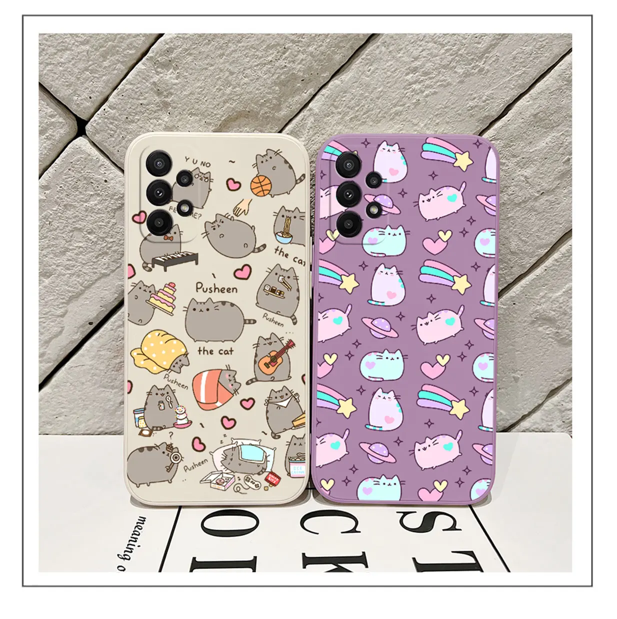 Cute Pusheens Cats Case For Samsung A54 A34 A73 A53 A33 A23 A14 A13 A03 A04 A72 A52 A32 A22 A12 A71 A51 4G 5G With Hand Strap