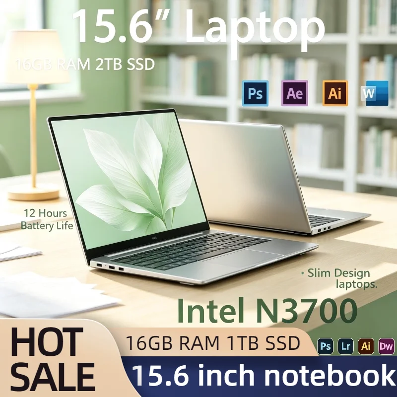 Intel N3700 15.6 Inch Ultra Slim Laptop 4 Core 4 Thread 1.6GHz 2.4GHz Turbo 16GB RAM 2TB SSD Notebook Gamer Pro Workstation Fast