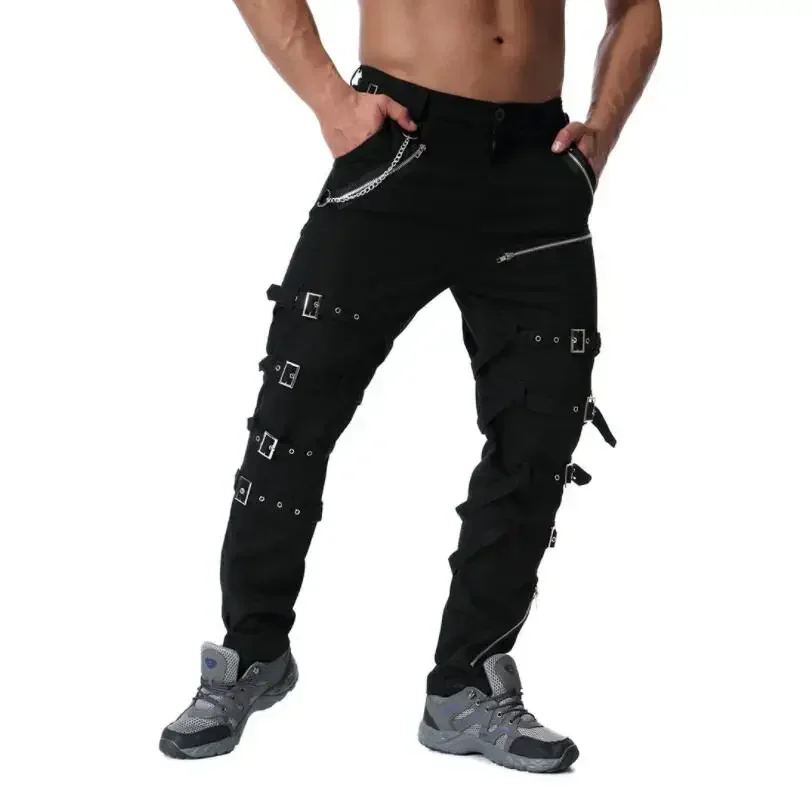 2024 Devil Fashion Punk Men's Decoration Zippers Straight Pants Steampunk Gothic Overalls Trousers Man Casual Cotton Pants w270