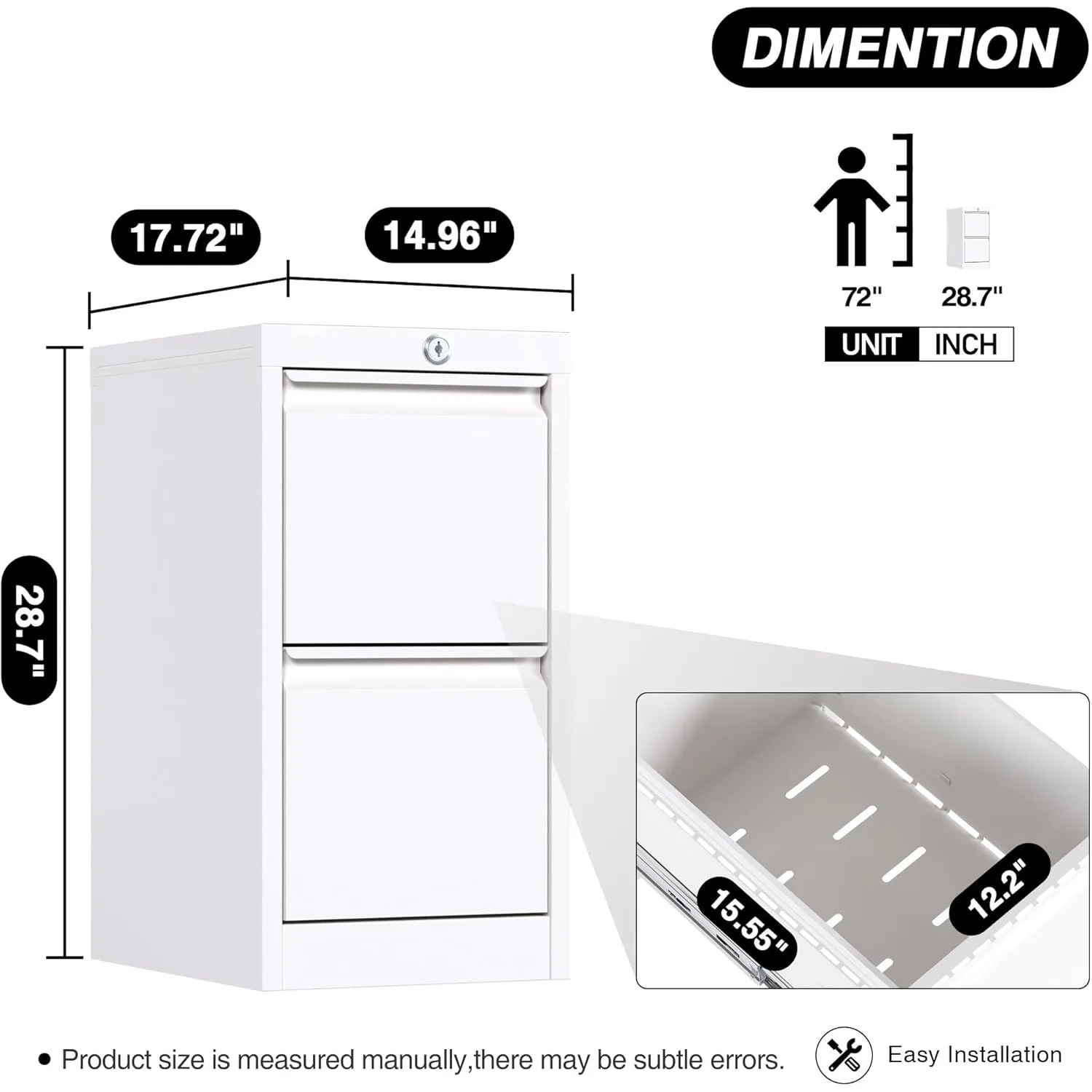 2 MELFile Cabinet avec serrure, classeur en métal pour le bureau et la maison, pour la taille légale ou de lettre, assemblage requis