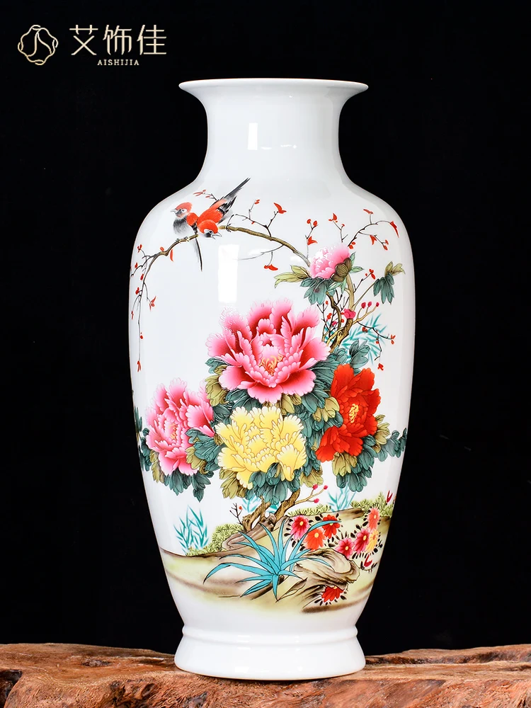 Ceramic Pastel Flower Blooming Vase Home Flower Arrangement Chinese Living Room TV Cabinet Decorations Decoration