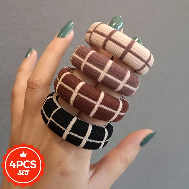 

4Pcs/set Bold and Durable Hair Ties with Fashion Plaid- High Elastic Hair Bands for Women, Elegant Ponytail Hair Rope Holders