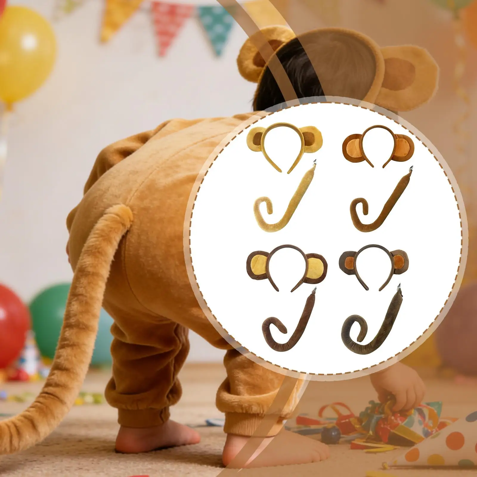 Costume Tail Premium Monkey Ears and Tail Set Animal Headband Fancy Dress for Carnival Children Halloween Cosplay