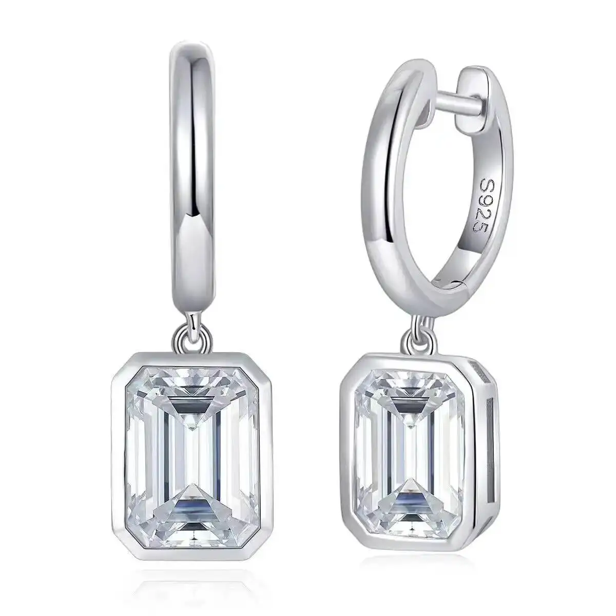 S925 Sterling Silver Emerald Cut Diamond Earrings Set with VVS Moissanite Fashionable Light Luxury square Earrings