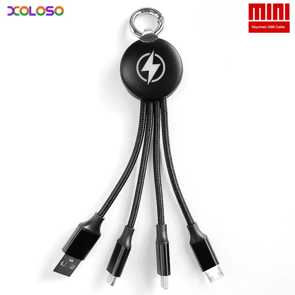 3 in 1 USB Cable Keychain LED keychain charger portable for C Multi Charger Cable for iPhone 14 12  Xiaomi Huawei Fast Charging