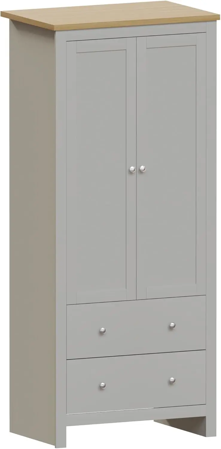 Designs Arlington Wardrobe 2 Door 2 Drawer Bedroom Furniture Clothes Rail Storage (Grey)