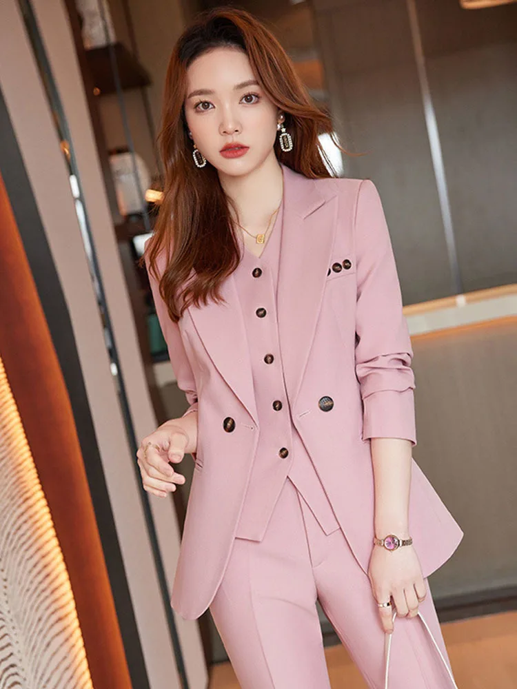 

Formal Women Business Suits with 3 Piece Set Blazer Coat + Pants +Vest Autumn Winter Professional Blazers Pantsuits Trousers Set